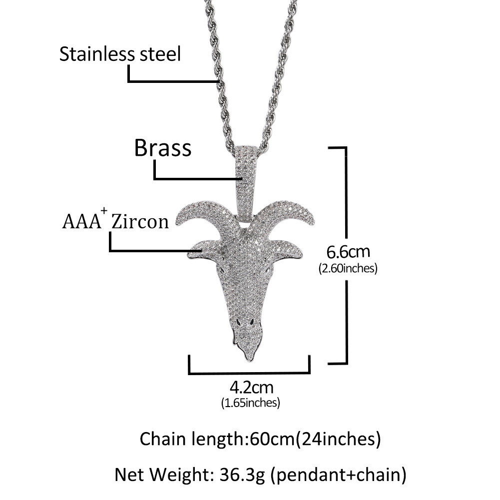 Goat Hip Hop PUNK Jewelry Gold Filled Full Micro Pave CZ Pendant Necklace Rapper