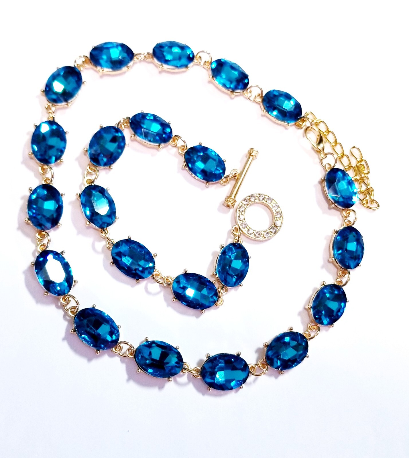 Aqua Crystal Choker Rhinestone Necklace Bracelet Set Bridal Prom Pageant