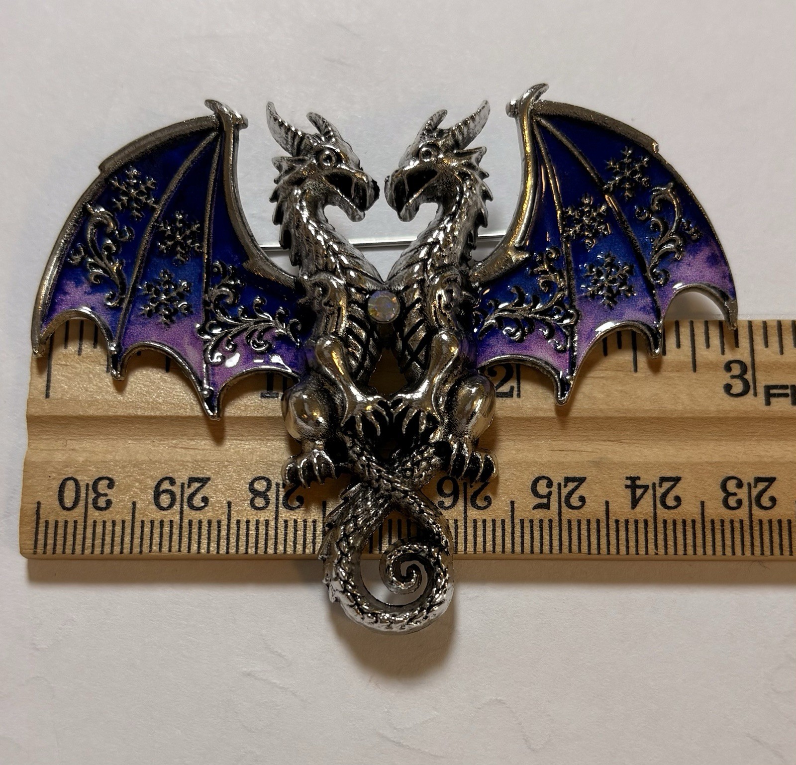 Dragon Brooch Pin – Purple Two-Headed- Gothic Fantasy Costume Jewelry -New