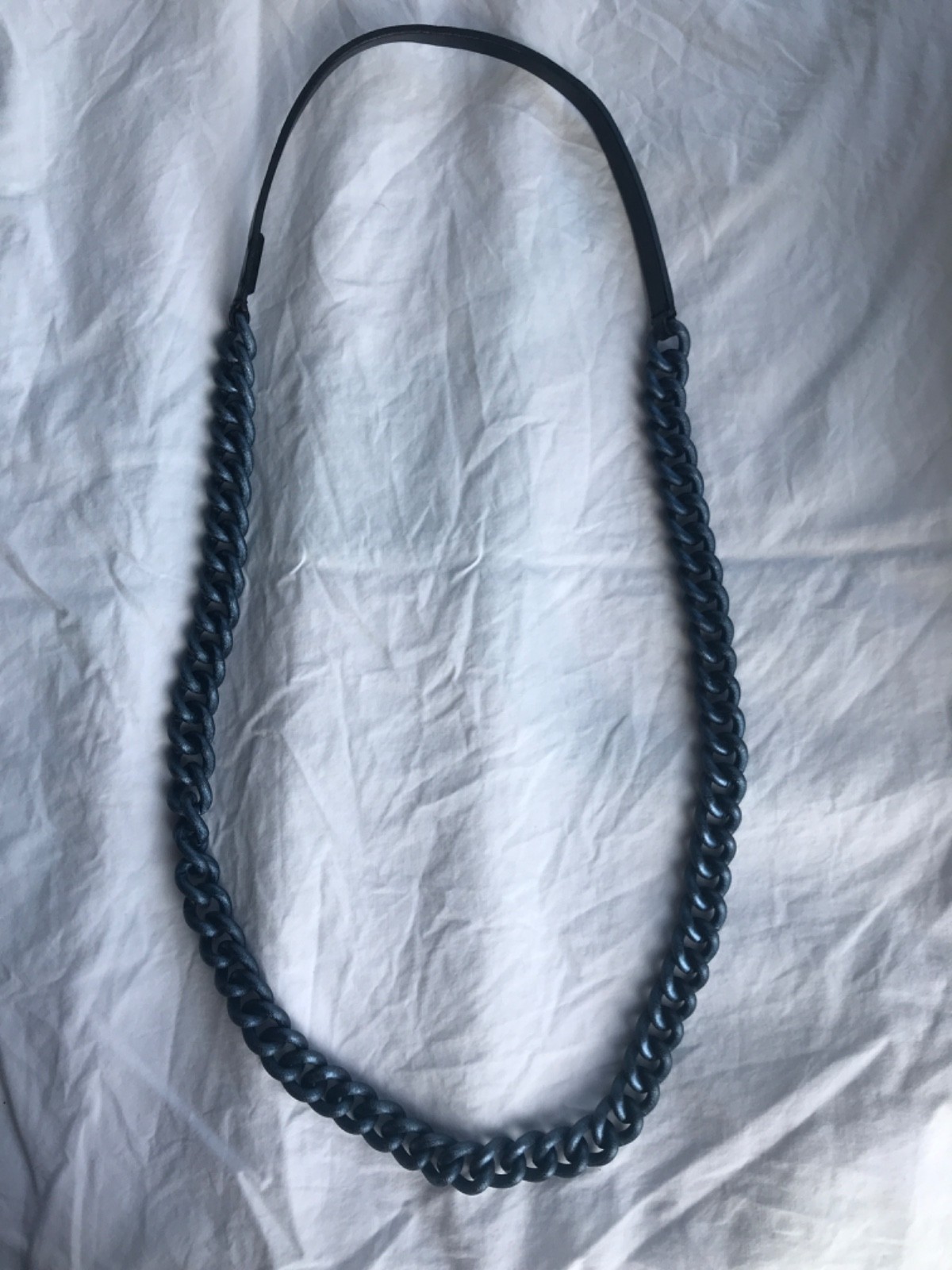Burberry oversize chain curb link long necklace metal leather slate snakeskin