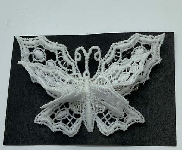 Stiffened Lace Dimensional Butterfly Brooch. Approx 4.5×2.5cm. Handmade