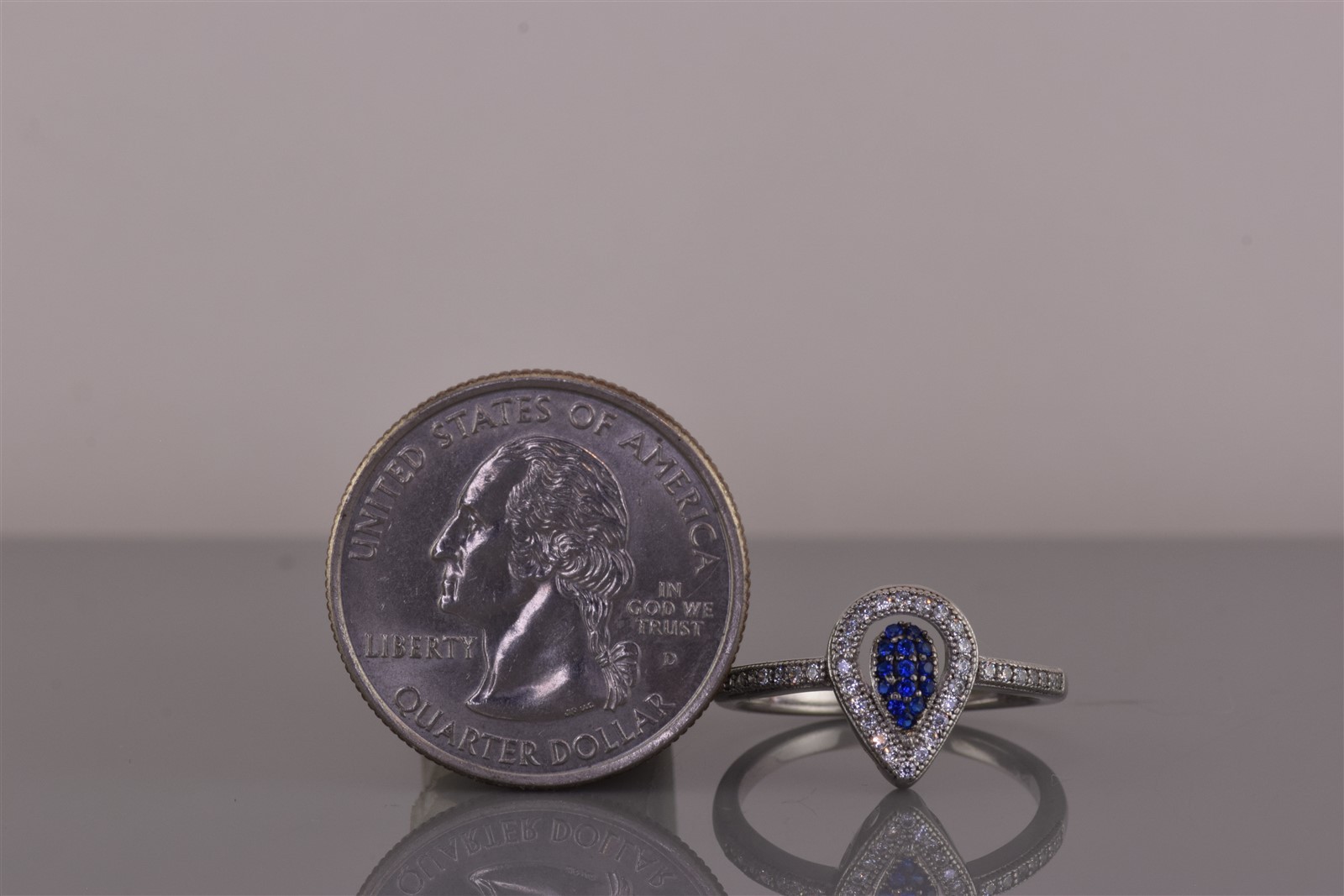 Sterling Silver Blue Spinel & Cubic Zirconia Teardrop Halo Band Ring 925 Sz: 7