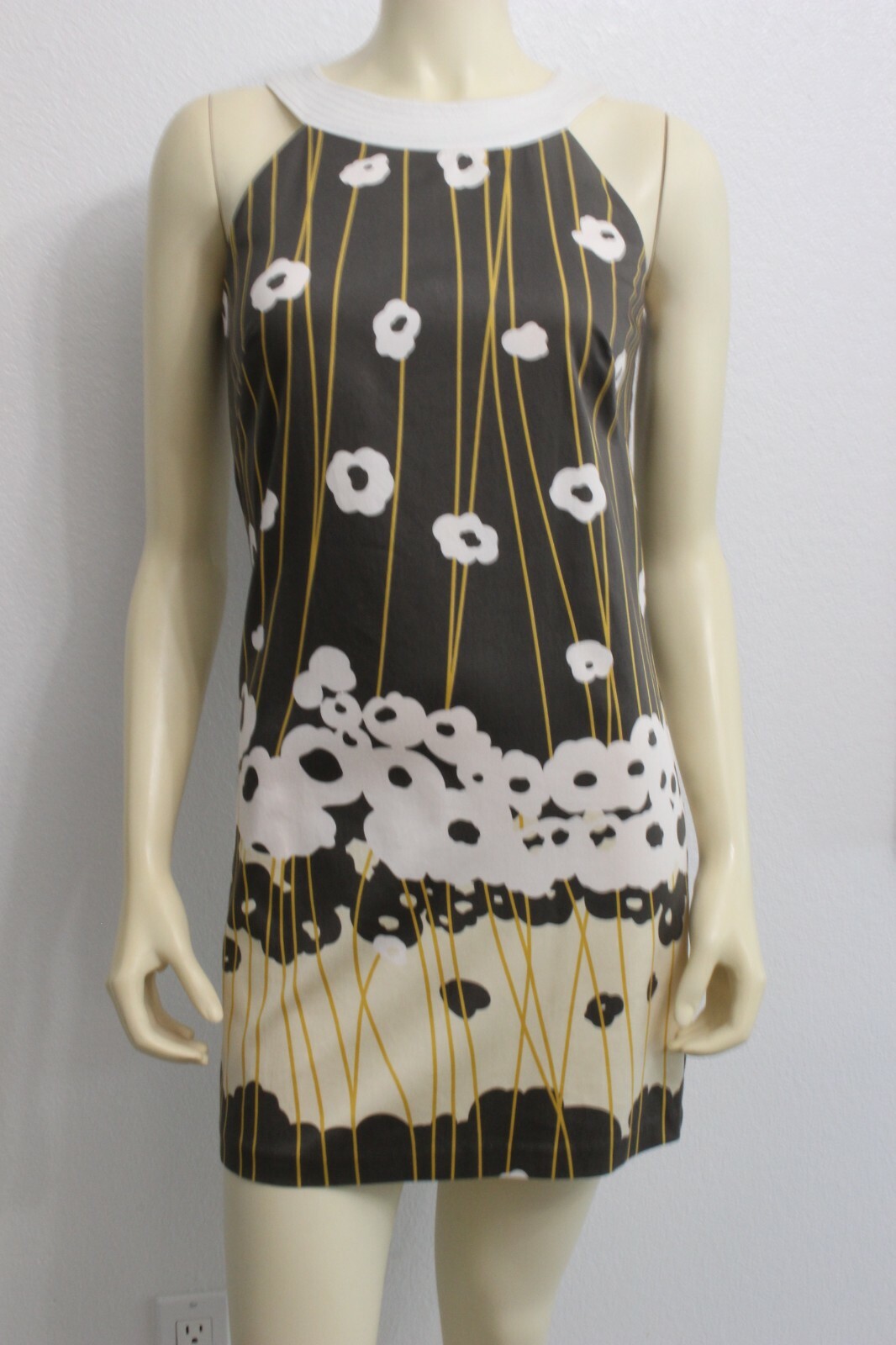 ABS By Allen Schwartz women dress size 4 Gray yellow white NWT Cotton