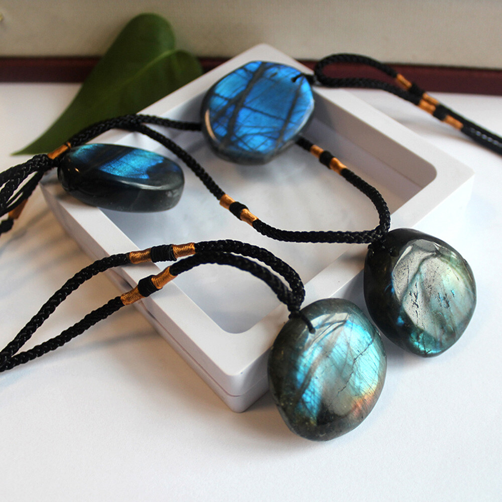 1/ 3PCS Women Mens Natural Stone Necklace Labradorite Pendant Crystal Moonstone