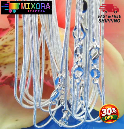 925sterling solid Silver lots 2-5-10PCS 1mm / 2mm snake chain Necklace 16-30inch