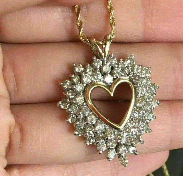 Gorgeous 2.00 Ct Round Cut Diamond Cluster Heart Pendant 14k Yellow Gold Finish