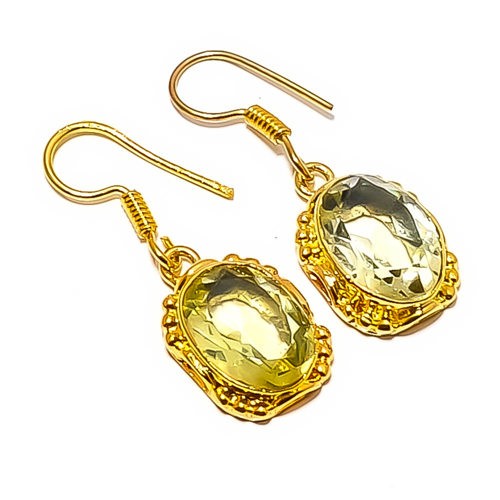 Green Amethyst – Brazil 18k Yellow Gold Plated Earring 1.37″ E7624-32