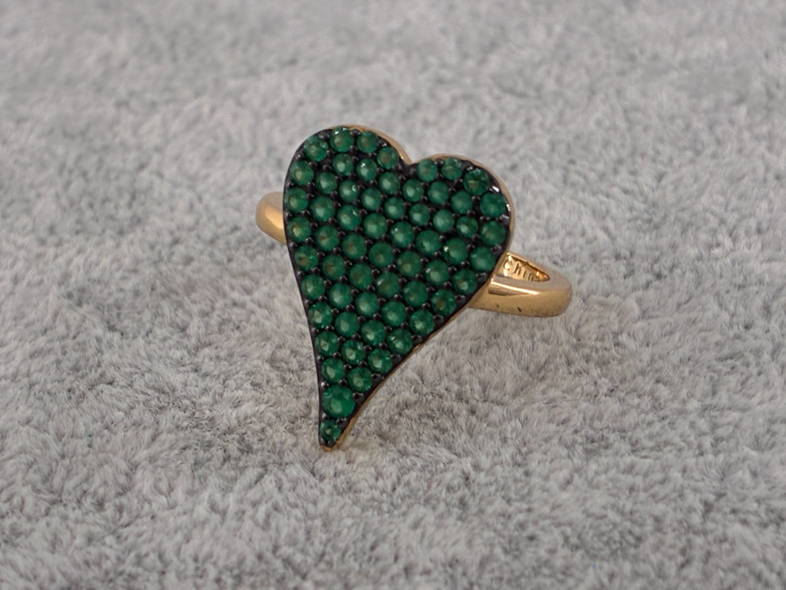 Diamonique x Jennifer Miller Green Pave Heart Ring 14K Plated Sterling Silver 7
