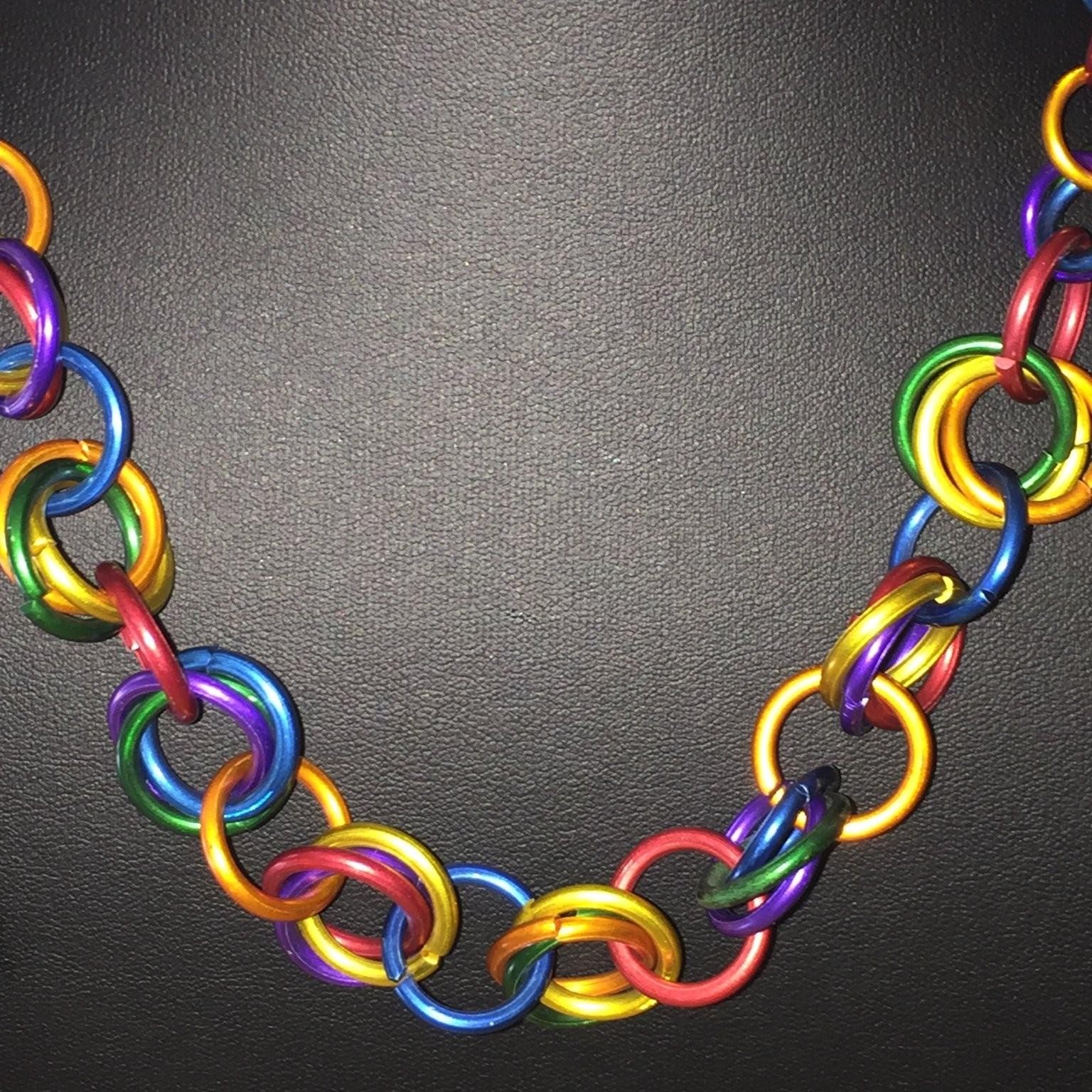 Vibrant Rainbow Chainmaille Necklace Acrylic Metal Clasp