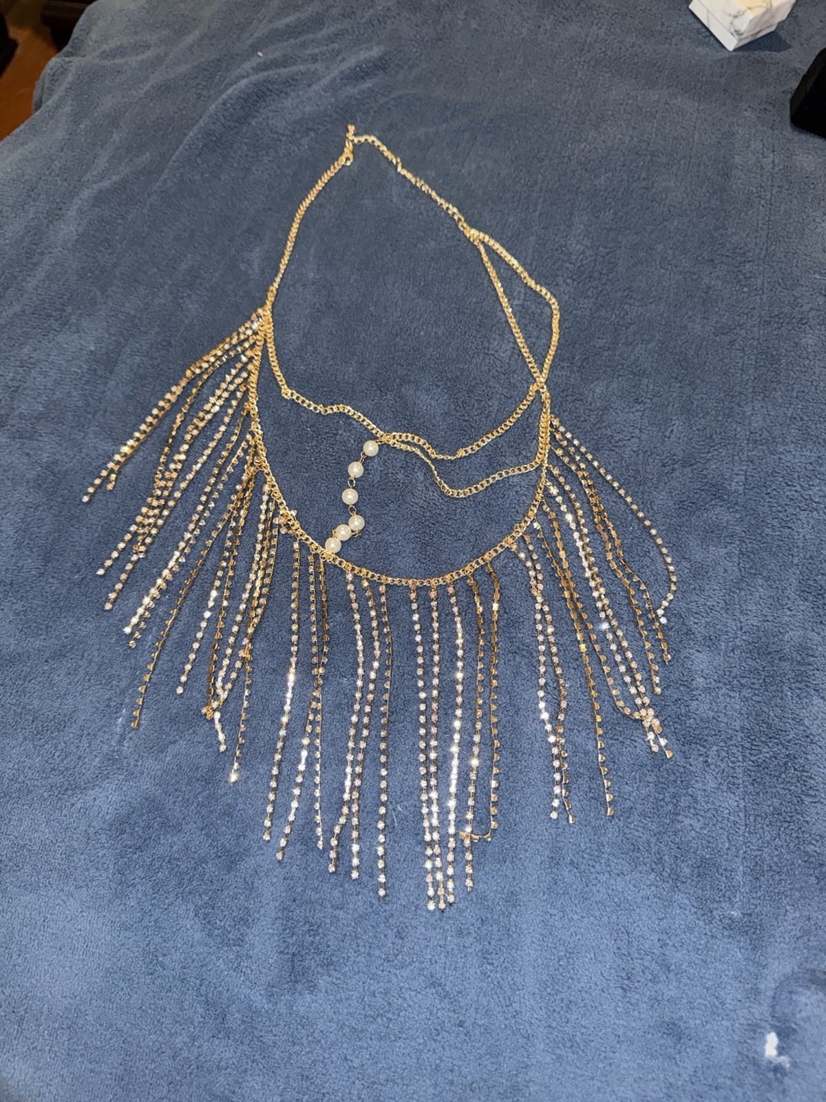 Avant Garde Fringe Necklace Gold Pearl Crystal NWOT