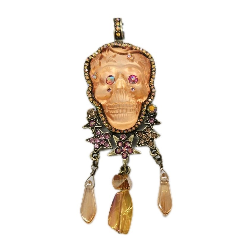 Kirks Folly Halloween Skull Magnetic Enhancer Peach Brass tone Dangle