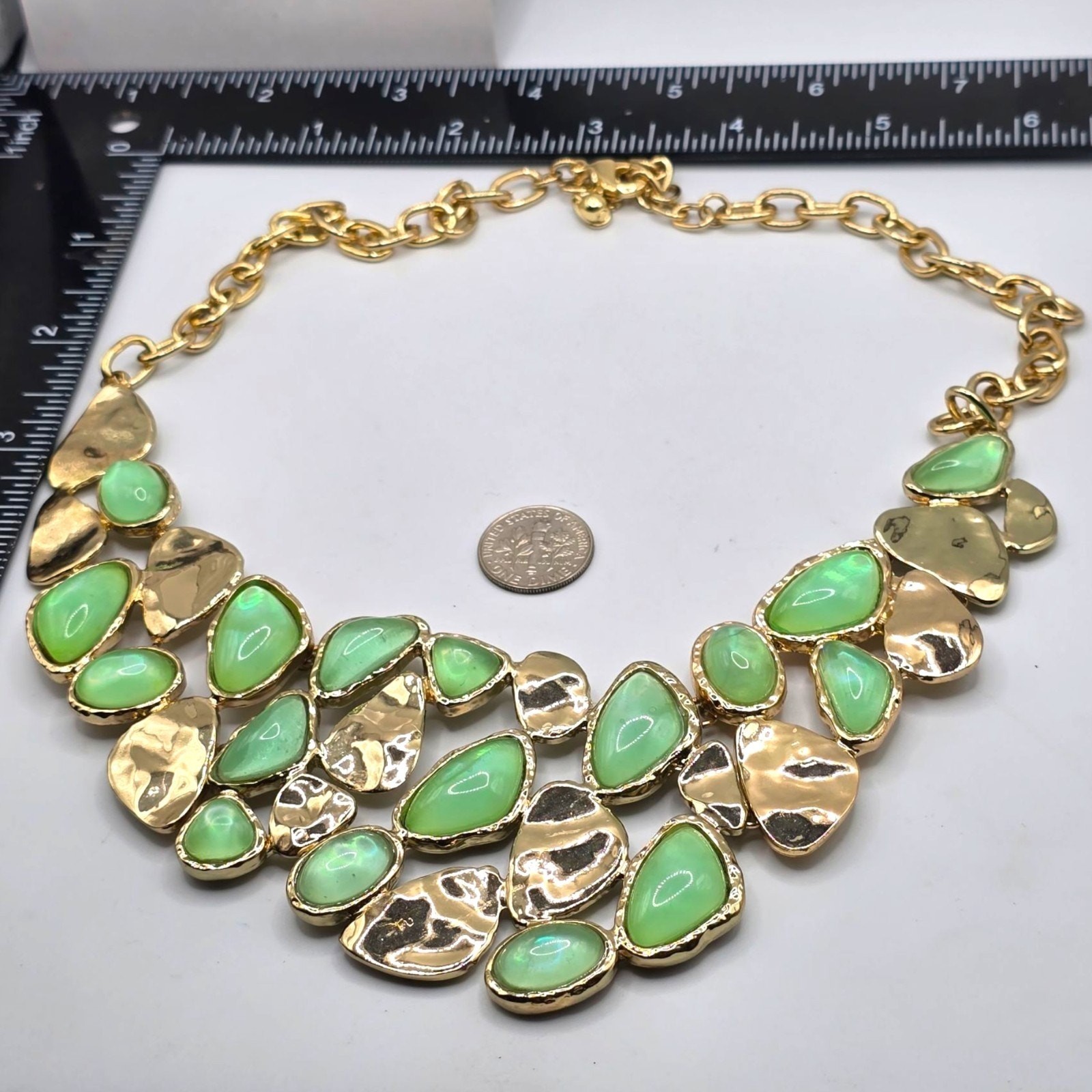 Necklace Green Beads Bazel Setting Choker Collar Bib Style 14″ 16″ SKU 2262