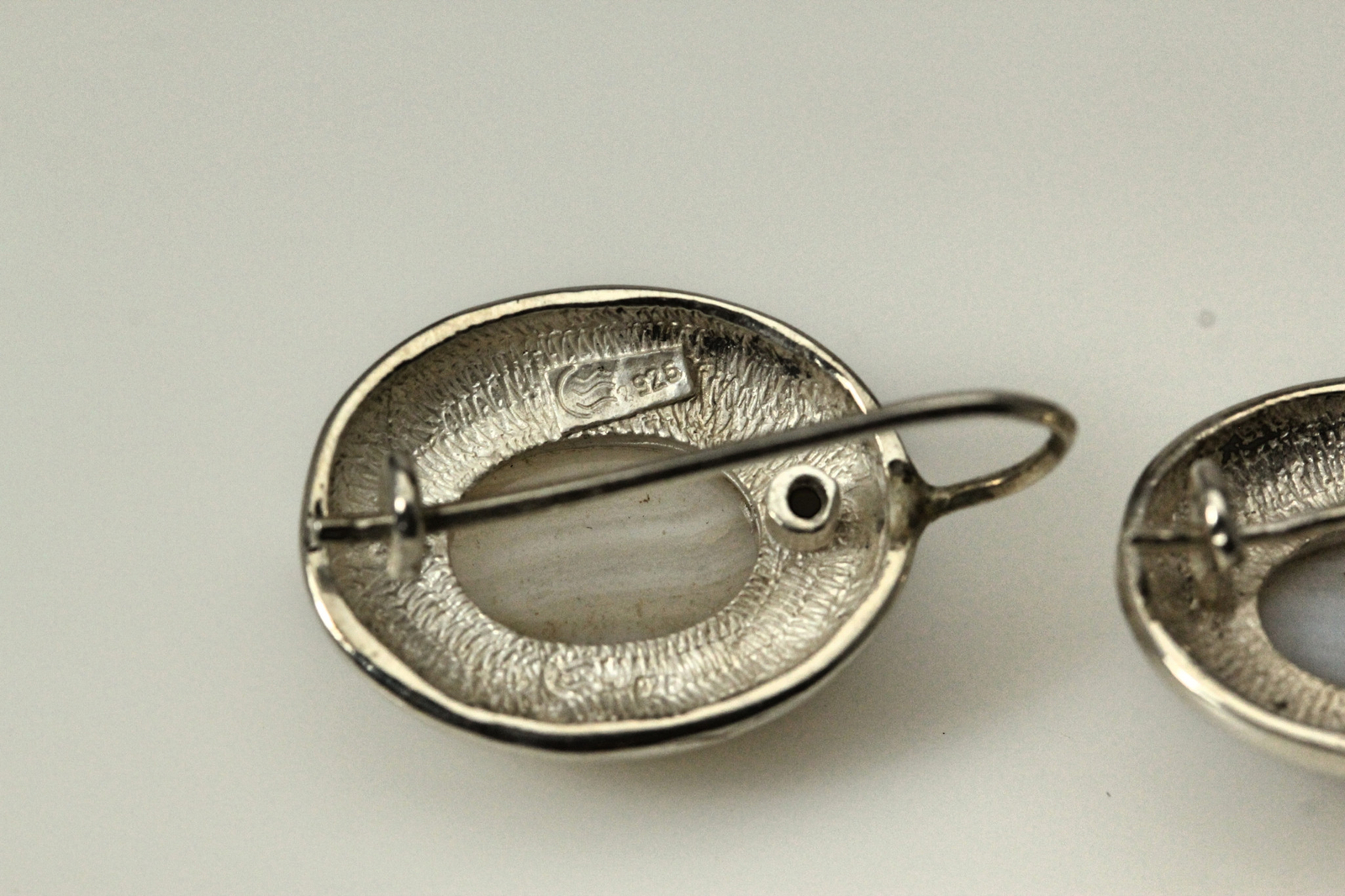 925 Sterling Silver Oval White Stone Hook Earrings 9.1 Grams (EAR4897)