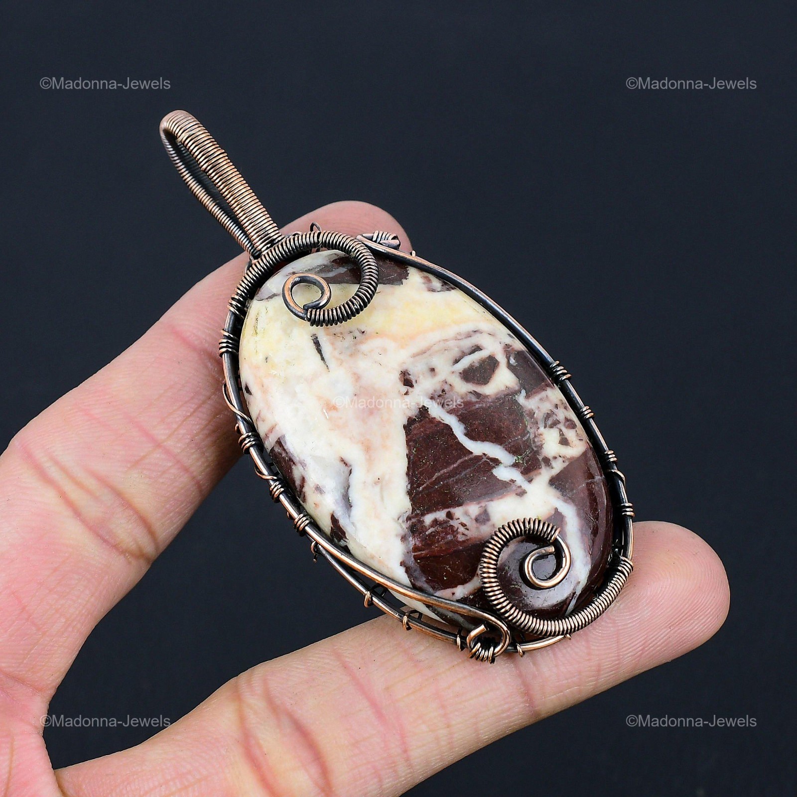 Natural Cappuccino Jasper Anniversary Trendy Wire Wrapped Pendant Jewelry Copper