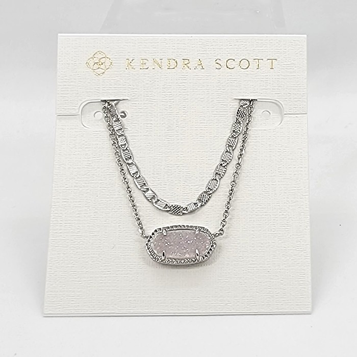 Kendra Scott Elisa Multi Strand Silver Pendant Necklace In Iridescent Drusy