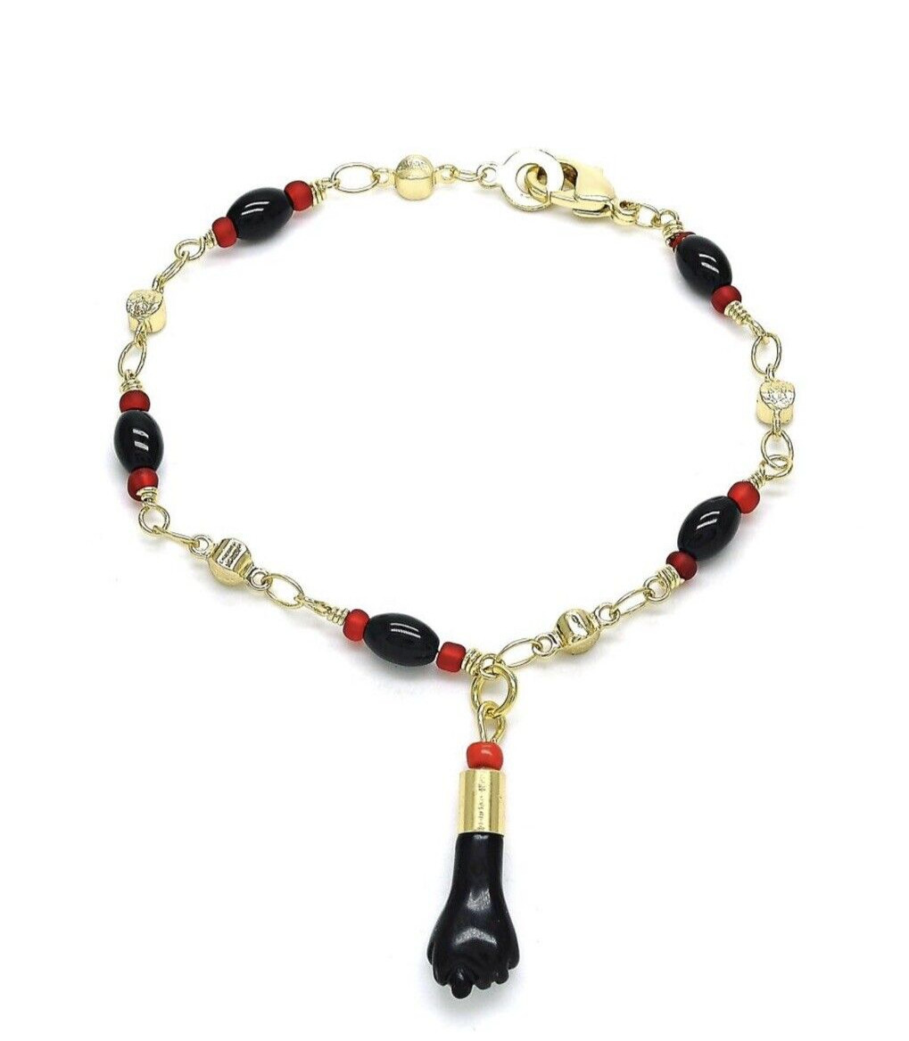18K Gold Filled Azabache Figa Bracelet Pulsera Para Bebe Para el Mal de Ojo 7″