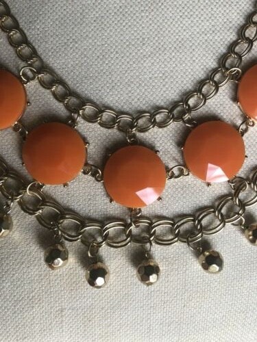 Orange faux stone statement chain golden beads necklace. Perfect new condition. 