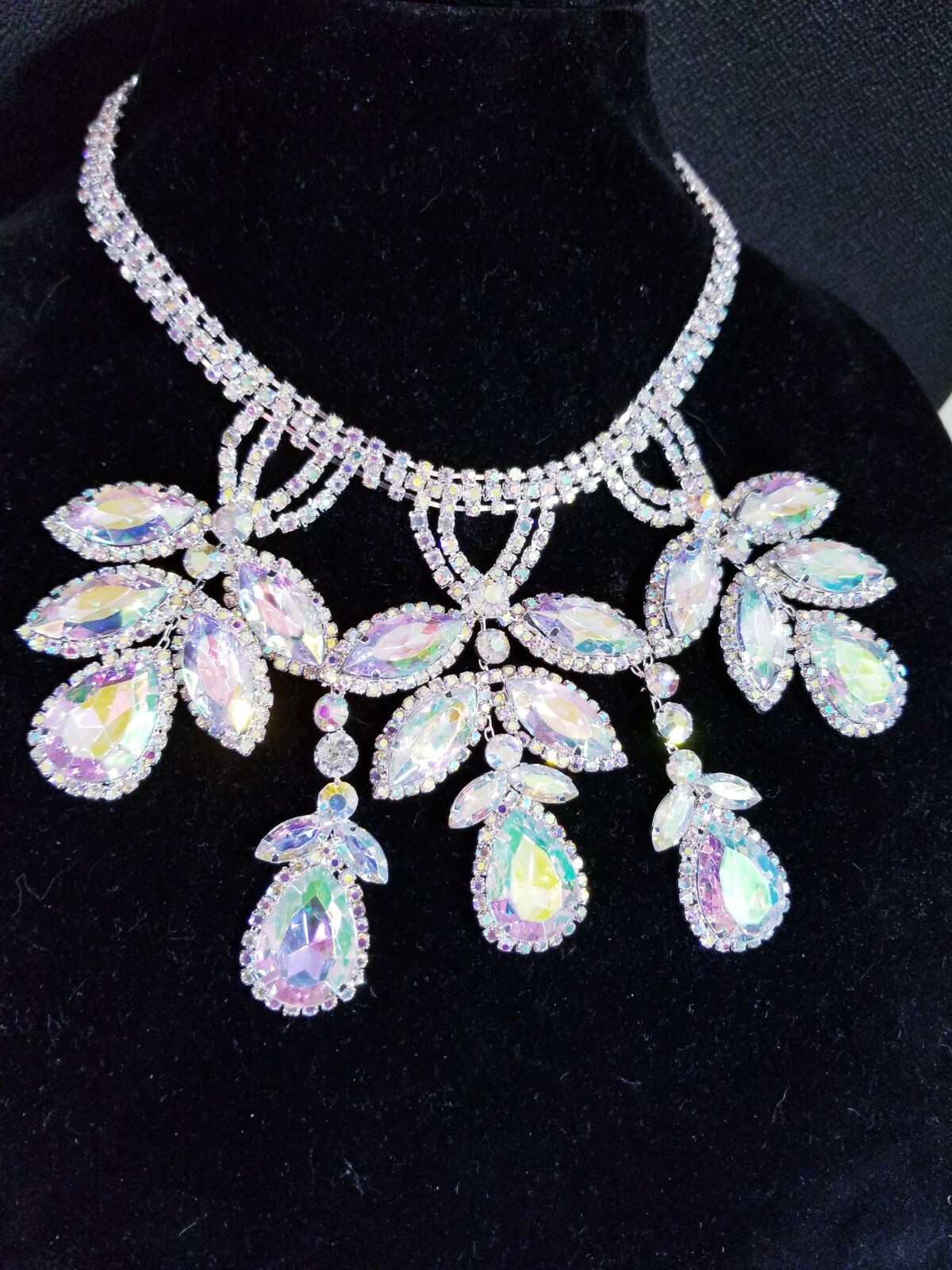 AB Iridescent Choker Rhinestone Crystal Necklace Bridal Prom Pageant
