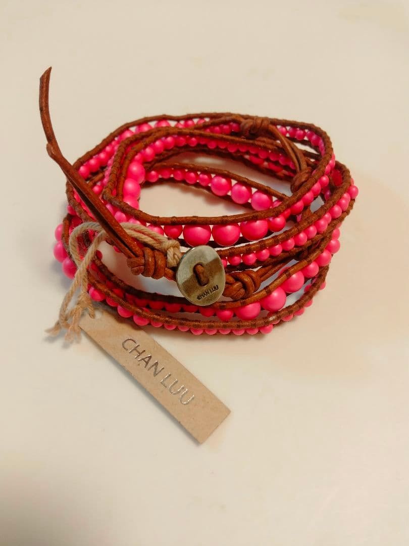 CHAN LUU Pink Leather Beaded Wrap Bracelet 98cm Crafted Jewelry Not specified