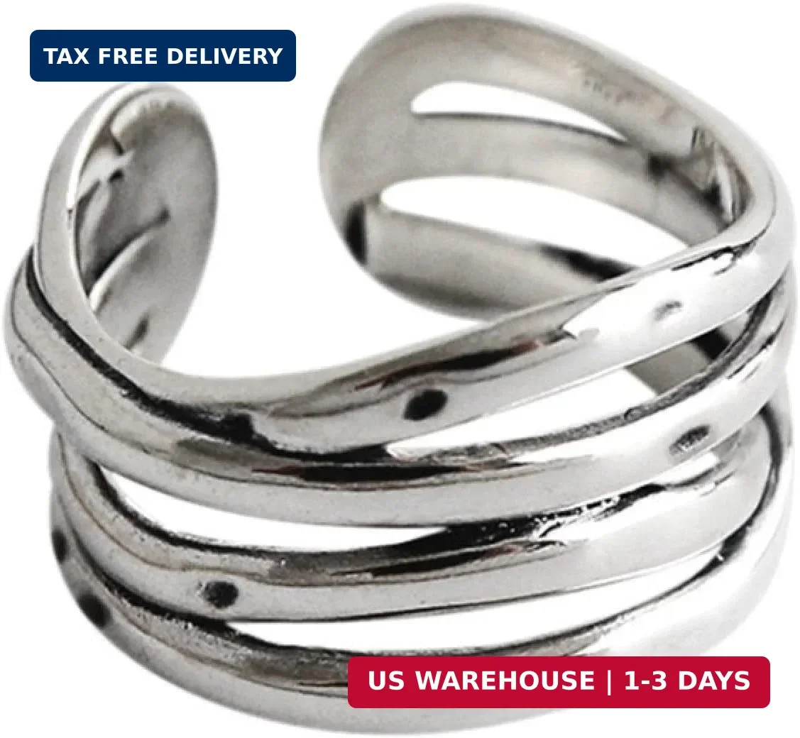 925 Sterling Silver Adjustable Layered Chain Ring, Party Rings For Women