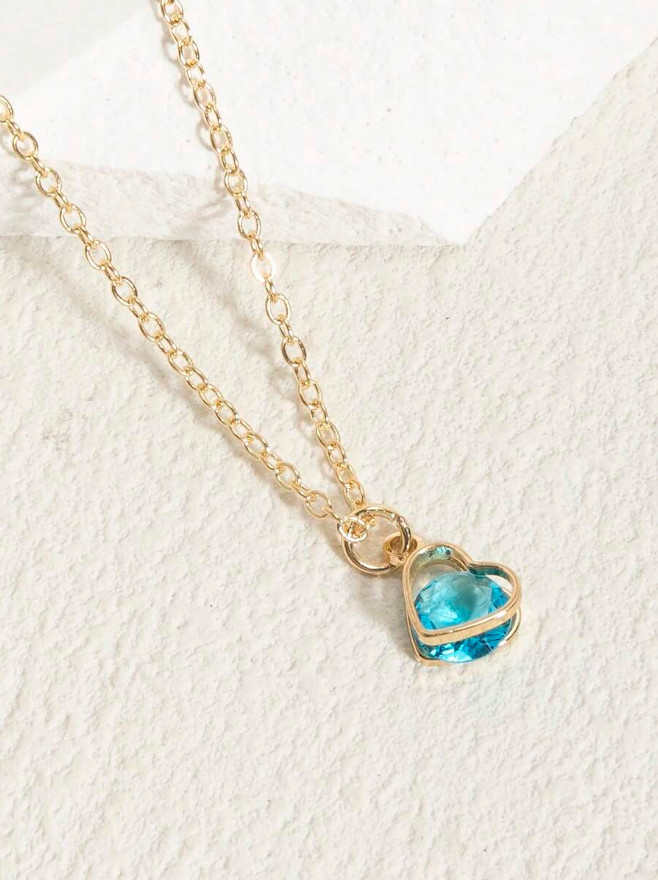 Heart Pendant Women Necklace Jewelry Accessories Water Drop Birthstone Gift USA