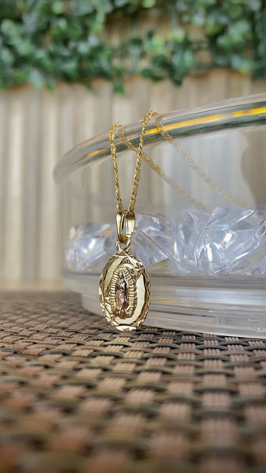 Virgen de Guadalupe Necklace Tri Color Snail Chain 20″ for Womens Girls Gifts