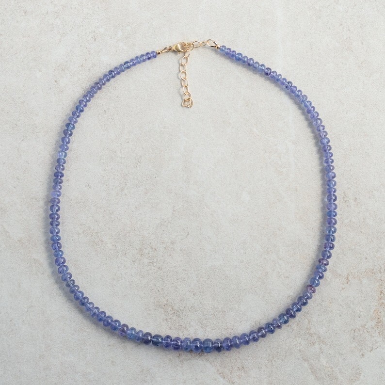 A++ Genuine Blue Tanzanite Smooth Rondelle Gemstone Beaded 3-4MM Necklaces 24”