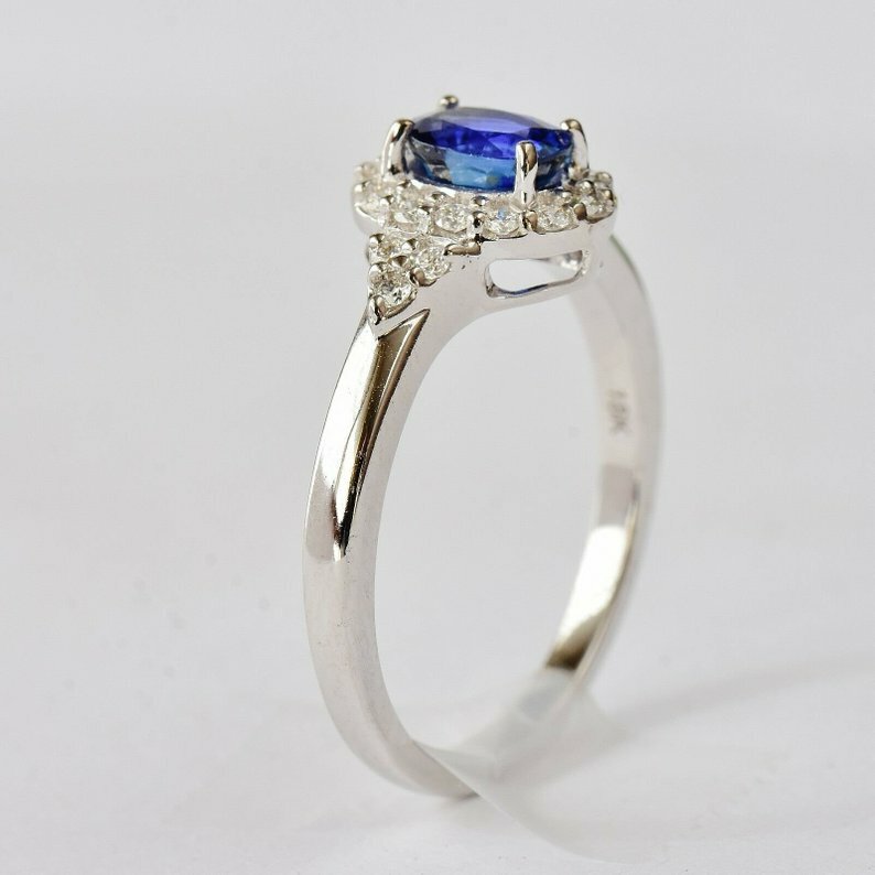 0.85Ct Simulated Diamond Engagement Ring 14K White Gold Plated Silver