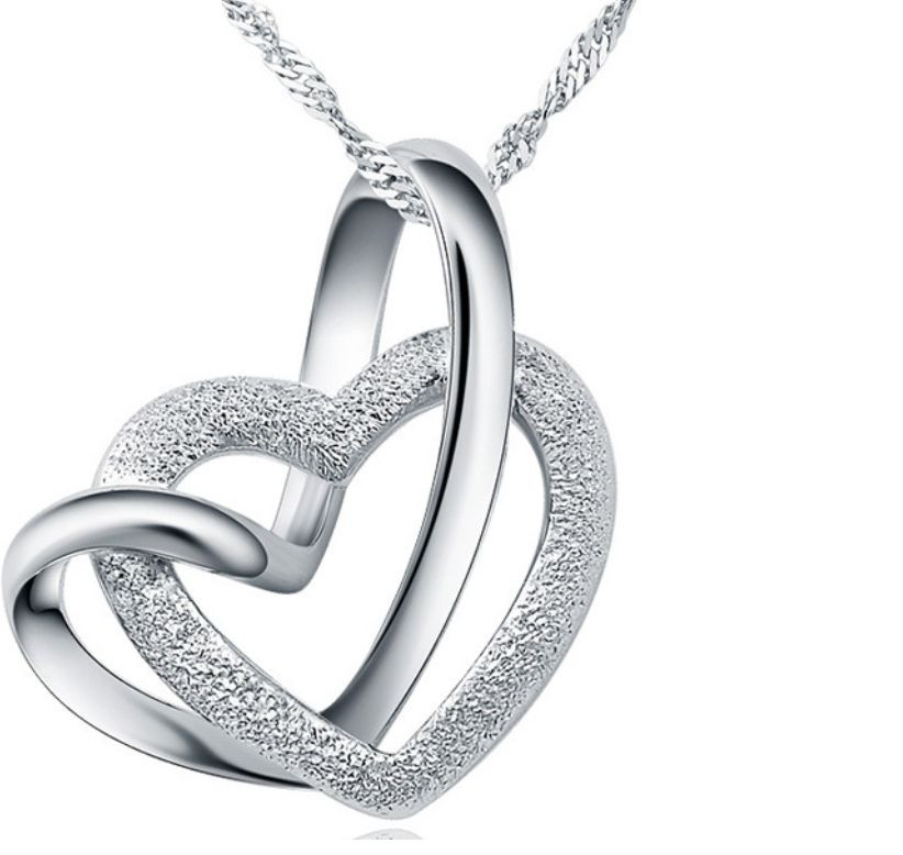 Sterling Silver Love Double Heart Pendant Necklace with Chain Gift Box B18