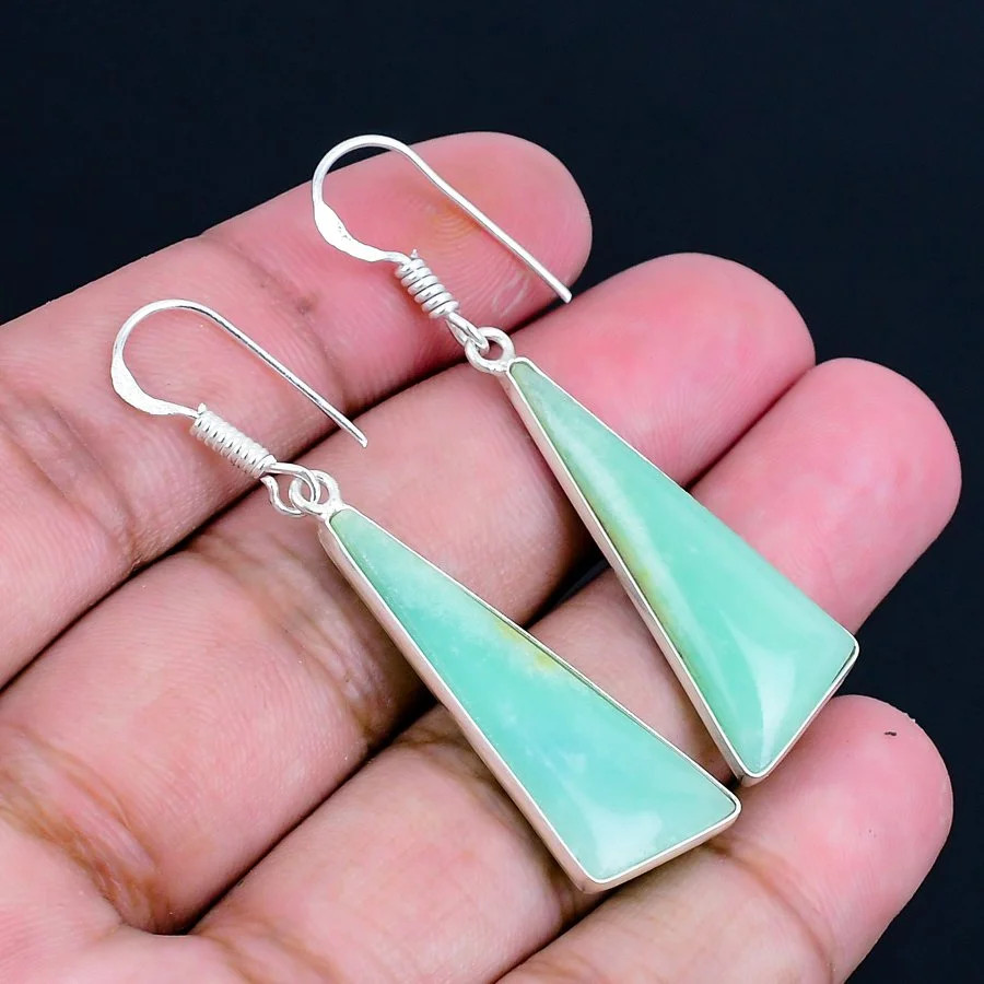 Chrysoprase 925 Silver Plated Handmade Earrings of 1.97″