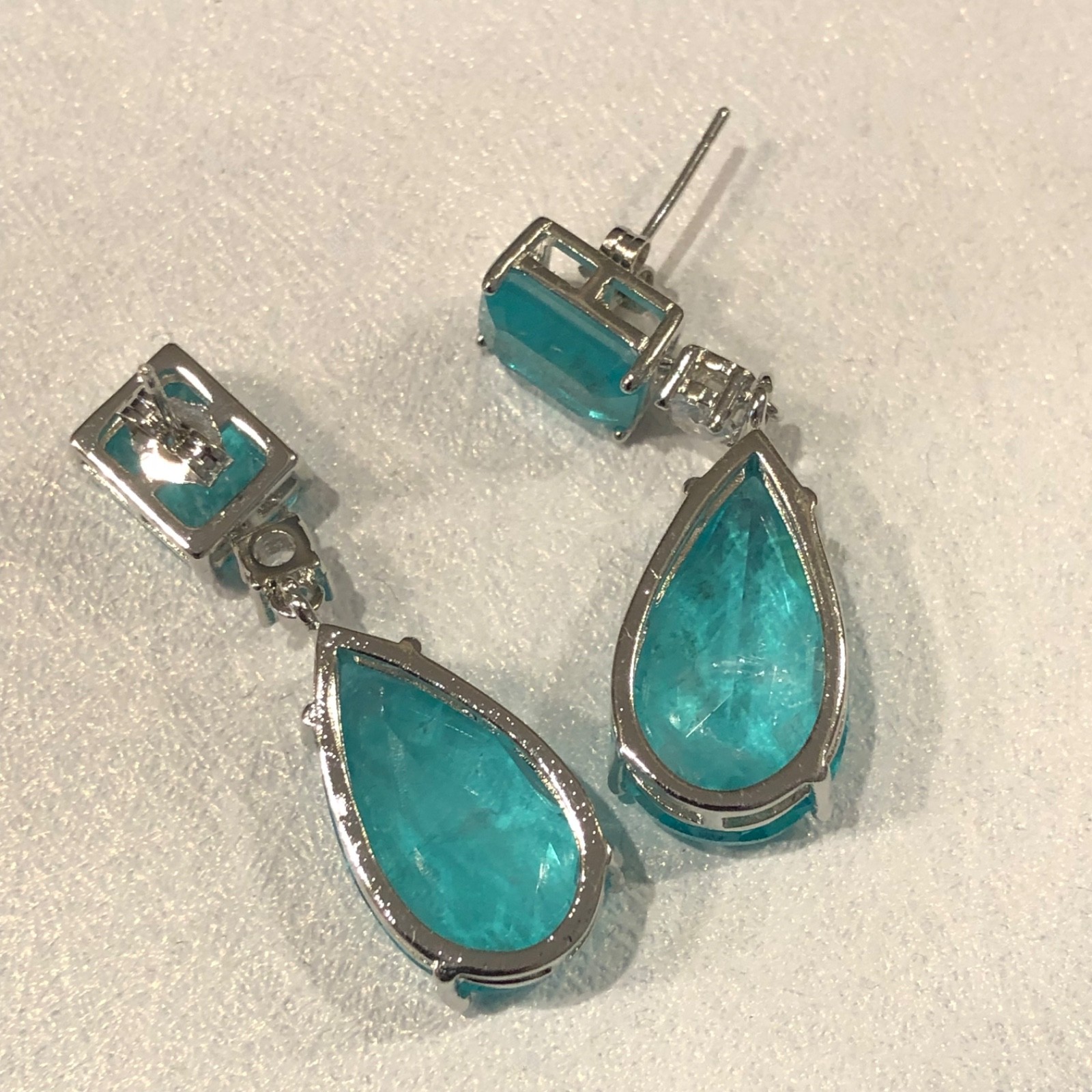 18k Platinum Plated 24 CT Paraiba Tourmaline Drop Earrings Over Sterling Silver