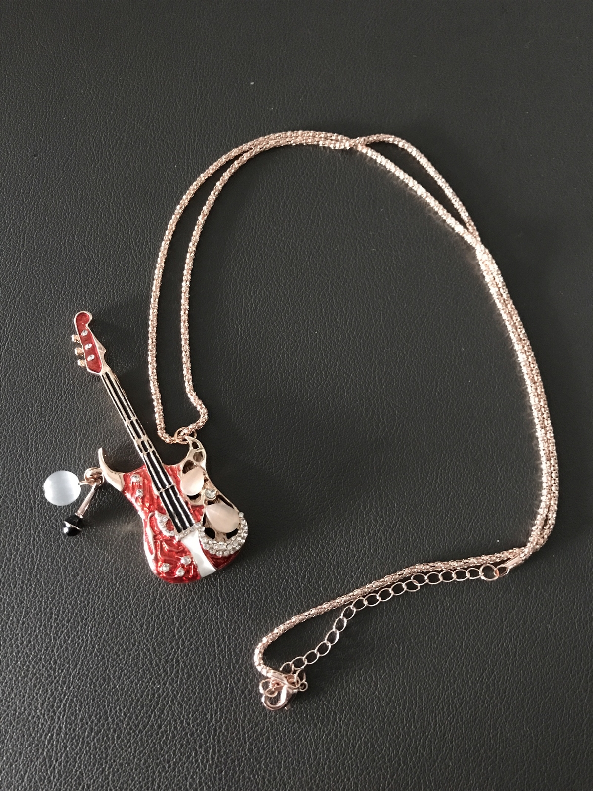 Handcrafted Guitar Charm (3.5 in / 9cm) w/adjustable Necklace (31 in / 80cm)