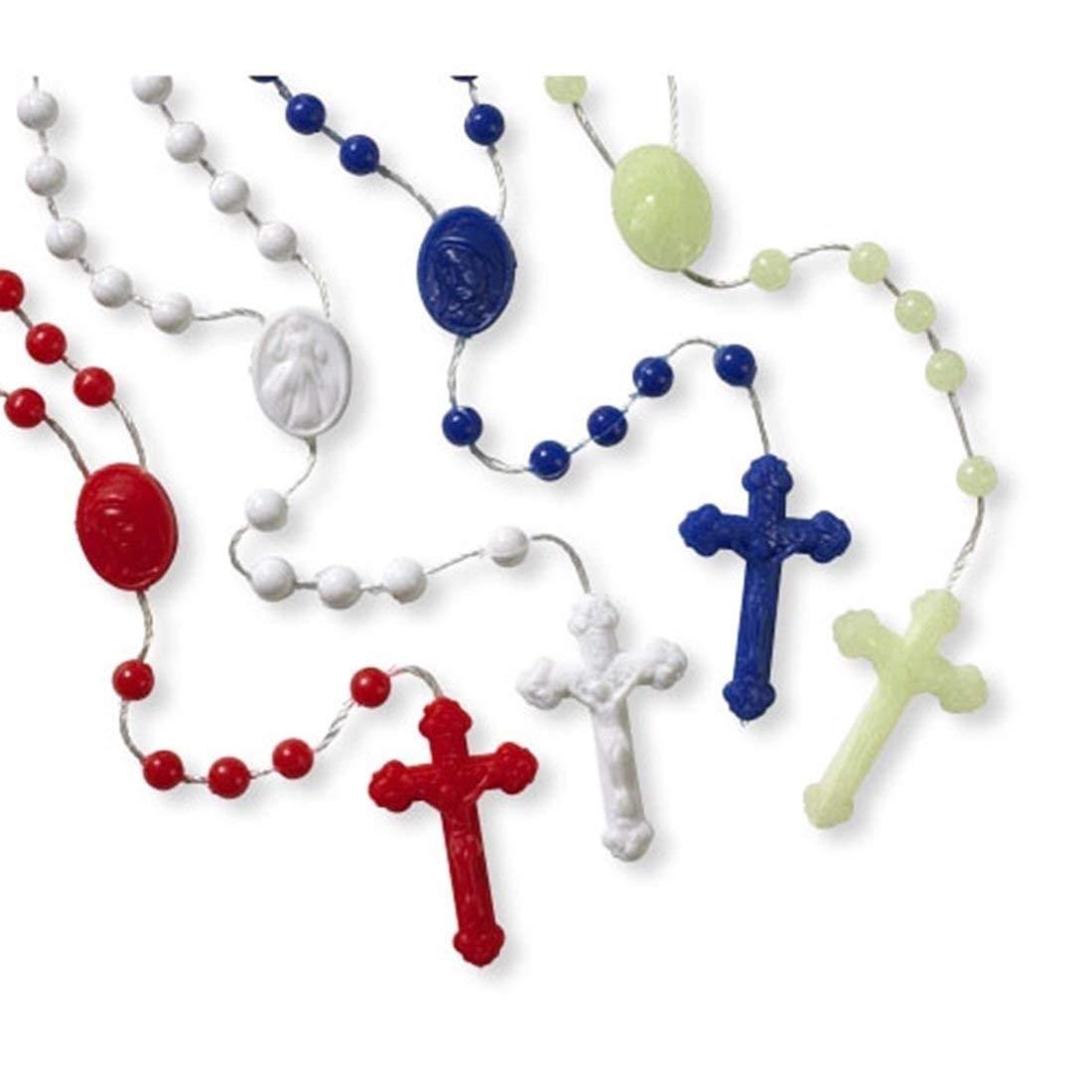 Assorted Color Plastic Bead Cord Rosary & Divine Mercy Centerpiece,Lot 100, 16In