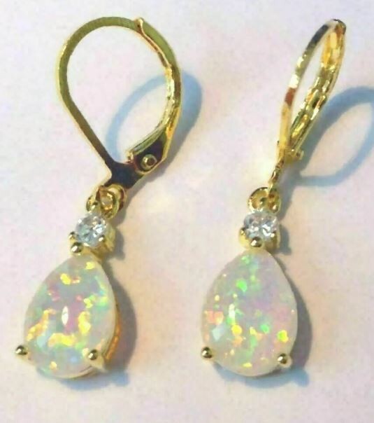 3Ct Lab Created Fire Opal Diamond Halo Drop Dangle Earrings 14k Yellow Gold Over