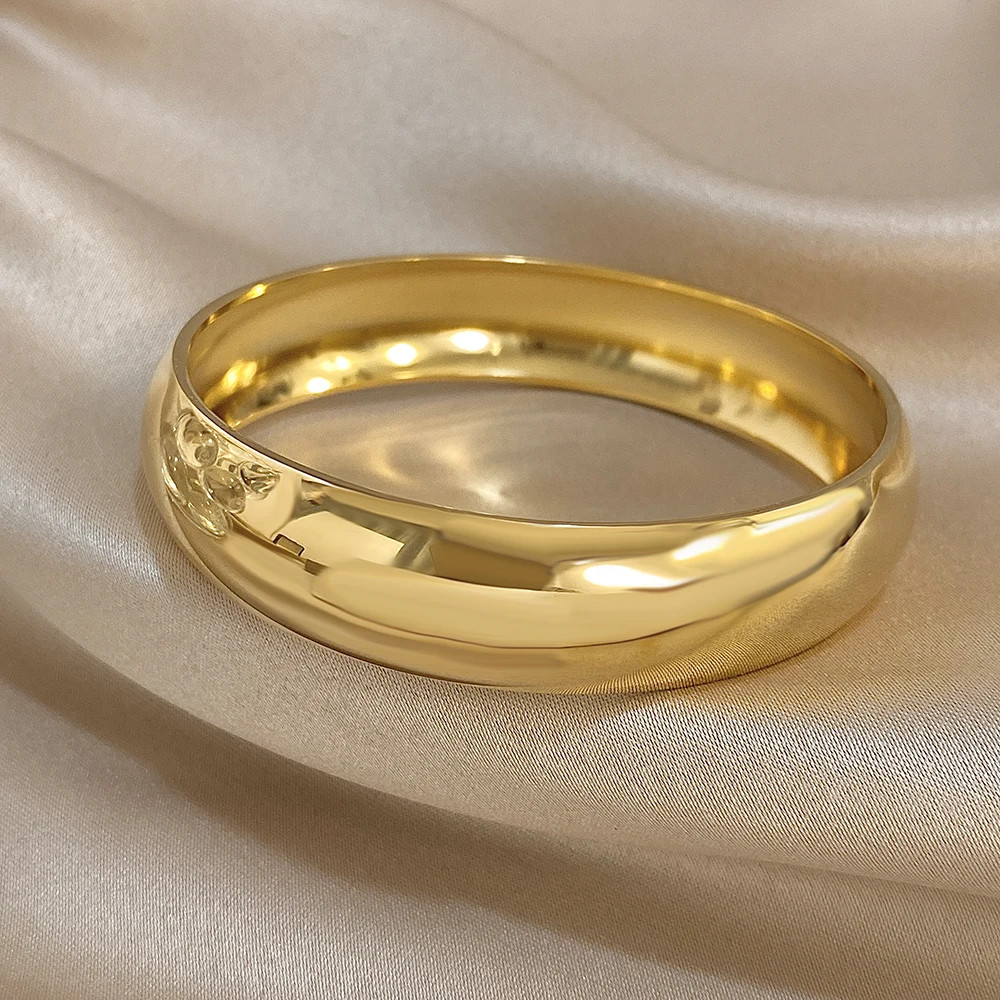 Glossy Gold Plated Stainless Steel Bracelet for Women Men Fashion 10 15 30mm