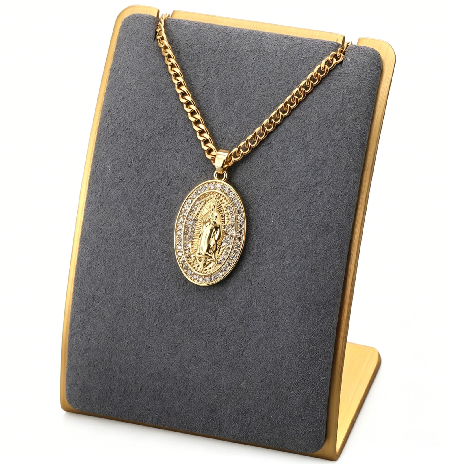 Virgin Mary Necklace Gold Pendant Religious Catholic Faith Jewelry
