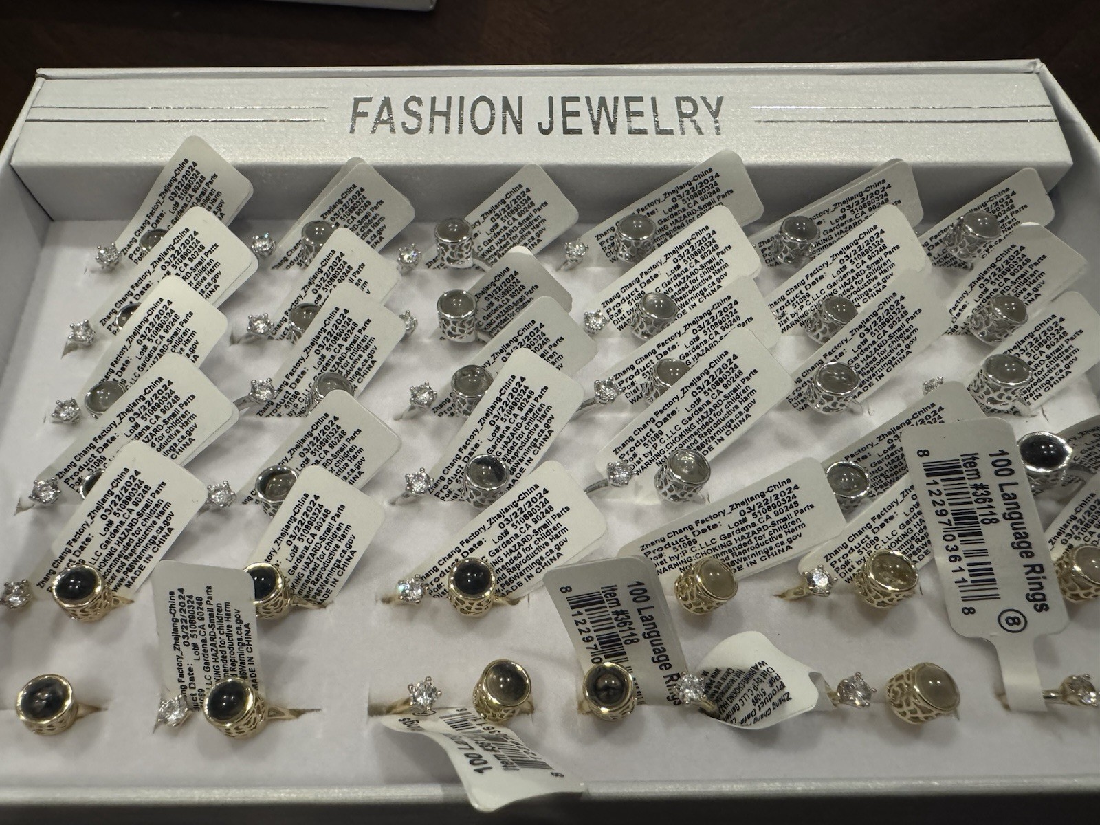 Puka Creations Language Rings 36 PACK Gold & Silver Sizes 5 6 7 8 NEW SHIPS FREE