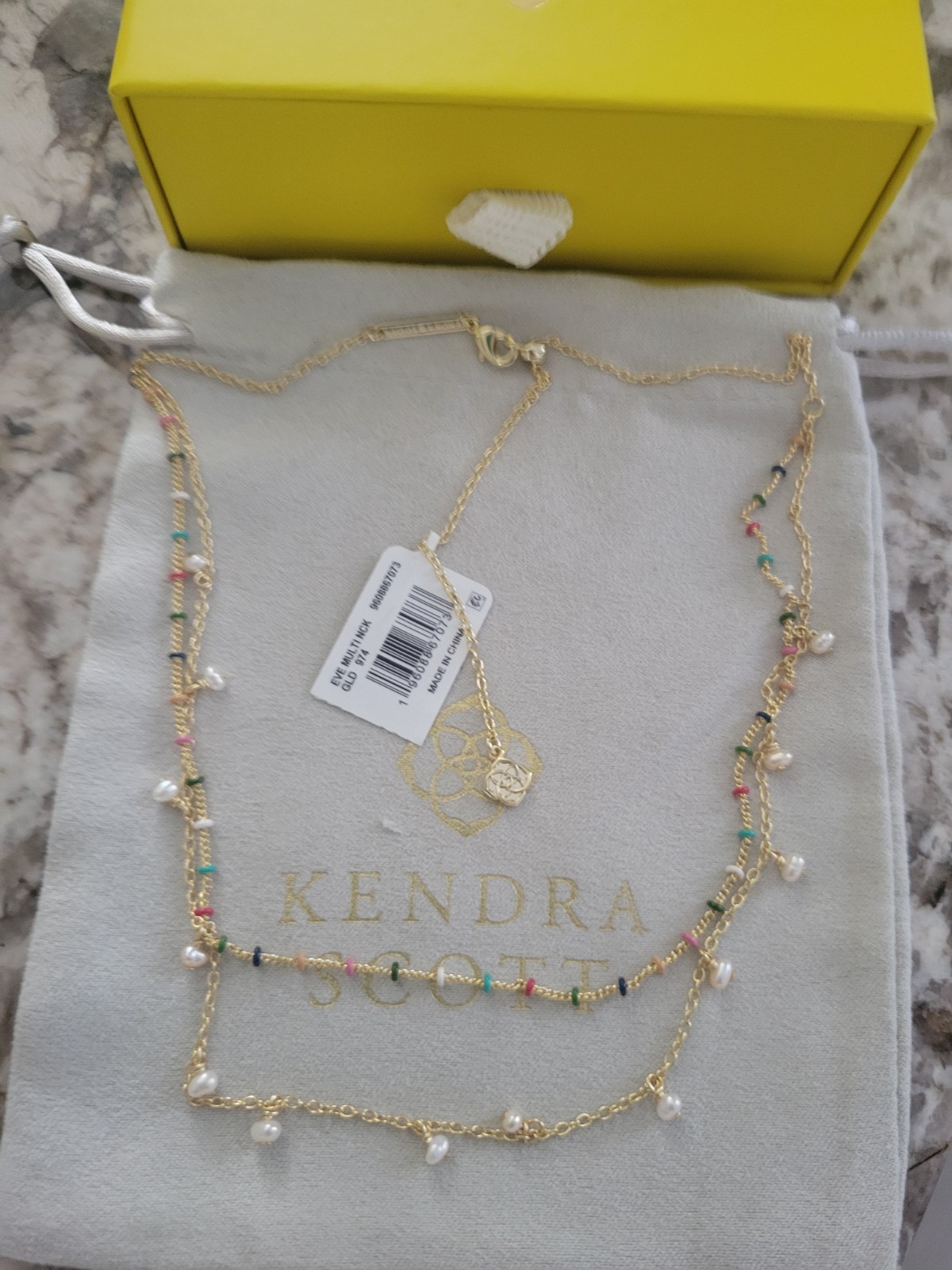 Kendra Scott Eve Multi Strand Freshwater Pearl Necklace Gold NWT Pouch Gift BOX