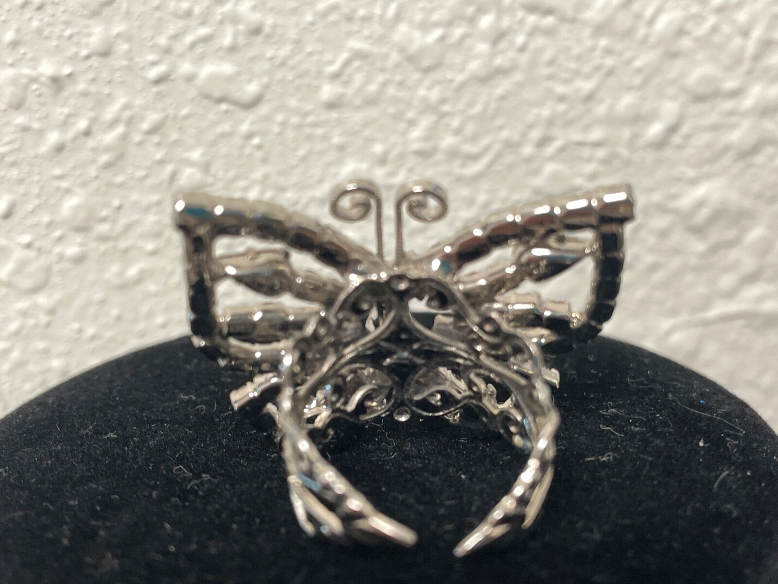 Signed Tiara Misu butterfly Ring Silver Toneotnate filigree 6 7 8 9 rhinestone