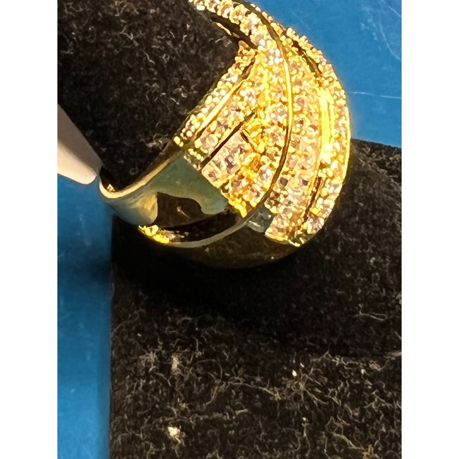 Palm Beach jewelry 3.64 TCW Baguette Cut CZ Gold Plated Crossover Ring Sz 8.5 NE
