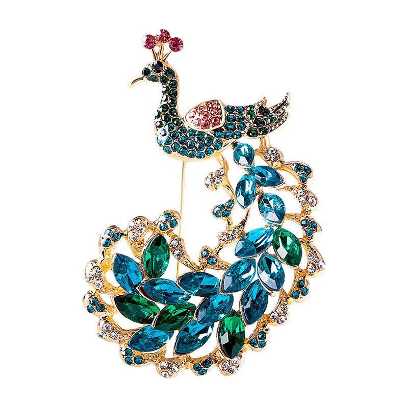 Crystal Peacock Brooch Vintage Fashion Animal Pin Accessories for Women