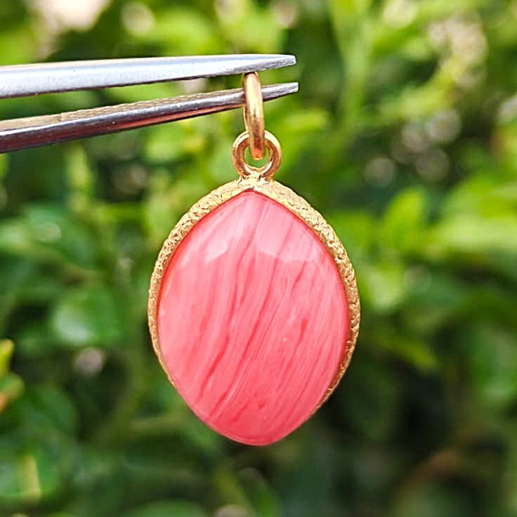 Handmade Rhodochrosite Gemstone Pendant, Gold Plated 925 Sterling Silver Charm