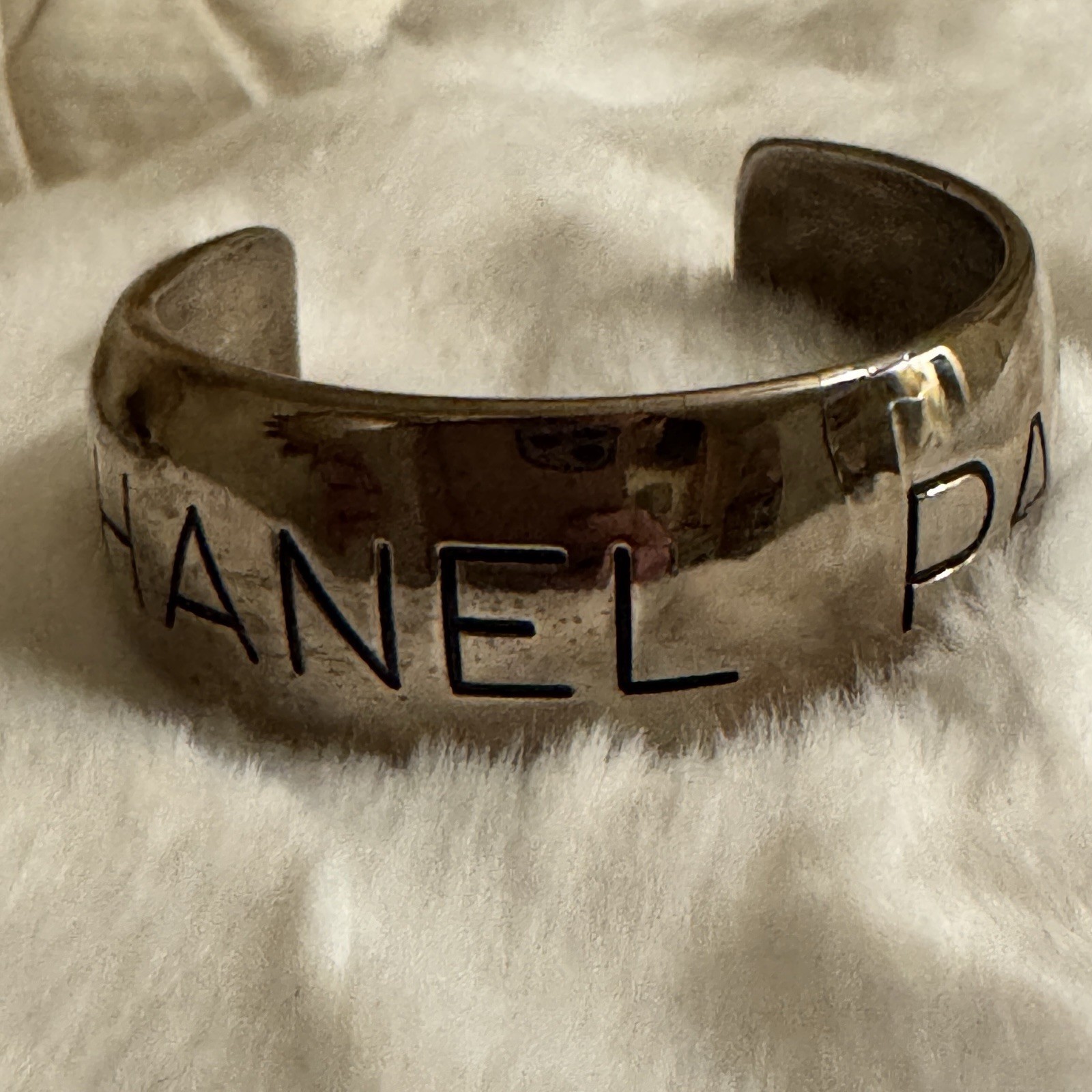 Chanel 96p Silver Logo Bangle Bracelet Cuff 1020c35