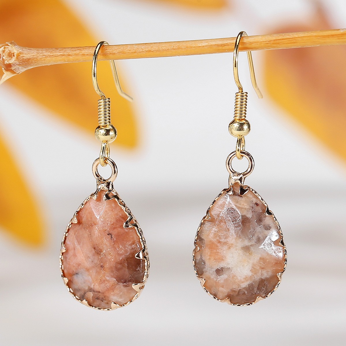 Pretty Multicolor Natural Stone Crystal Agate Water Droplet Gems Hook Earrings