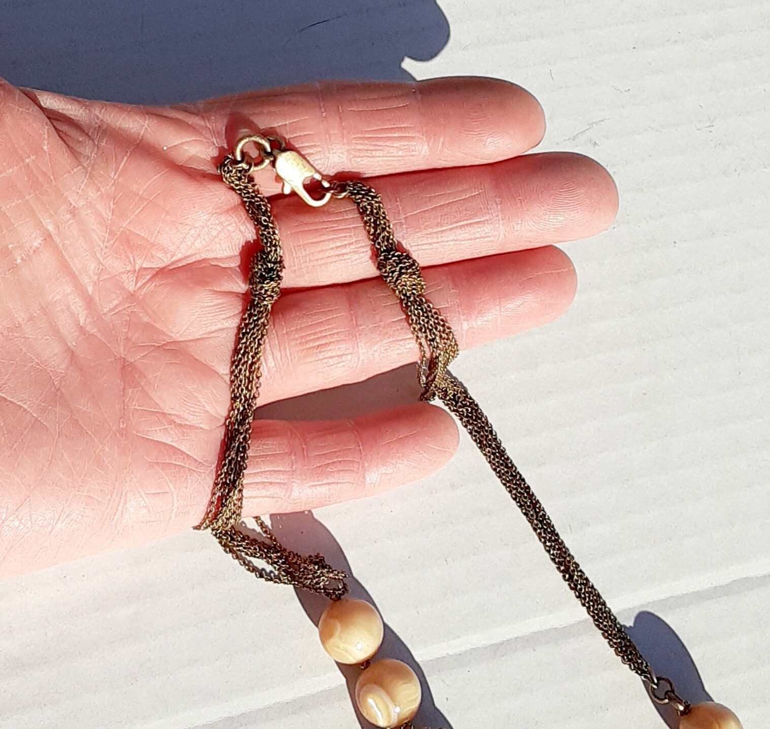 Shell Necklace Boho Jewelry Pendant Filigree Beads Multi Chain Victorian Style