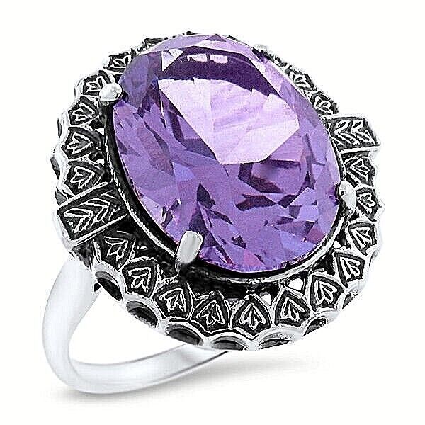 ANTIQUE STYLE 12 CT COLOR CHANGING SIM ALEXANDRITE 925 STERLING SILVER RING 1057