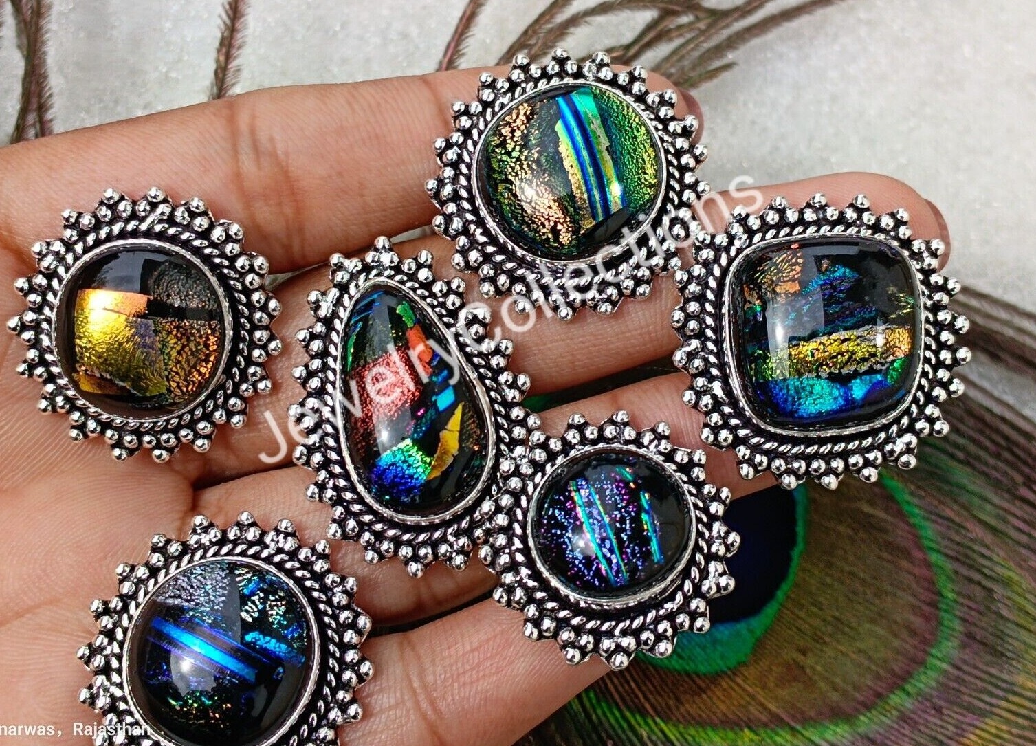Rainbow Dichroic Gemstone Ring 925 Silver Plated Ring Handmade Lot Ring B188