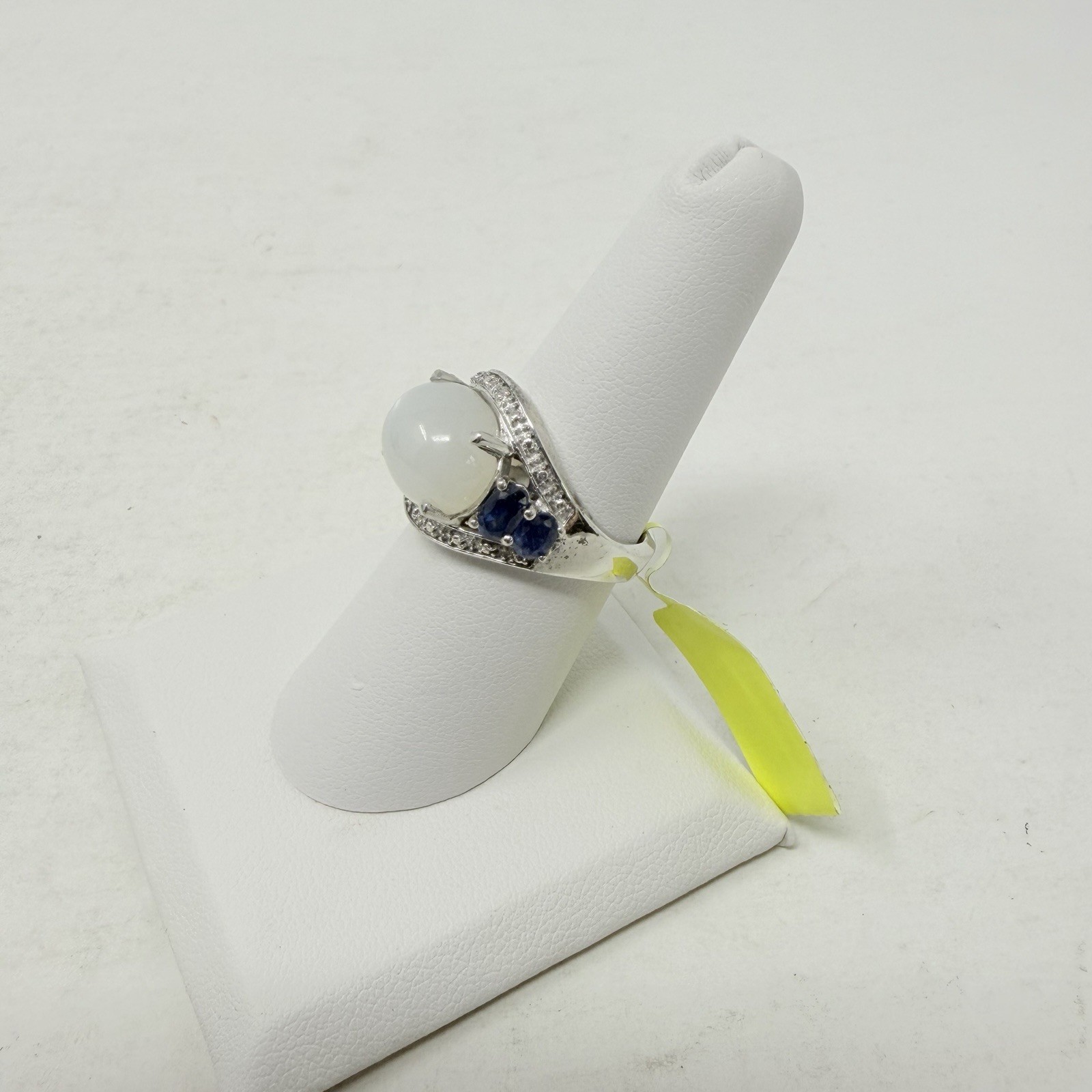 Shop LC Sri Lankan Silver Moonstone/Blue Sapphire/Diamond Size 7 Ring 5361
