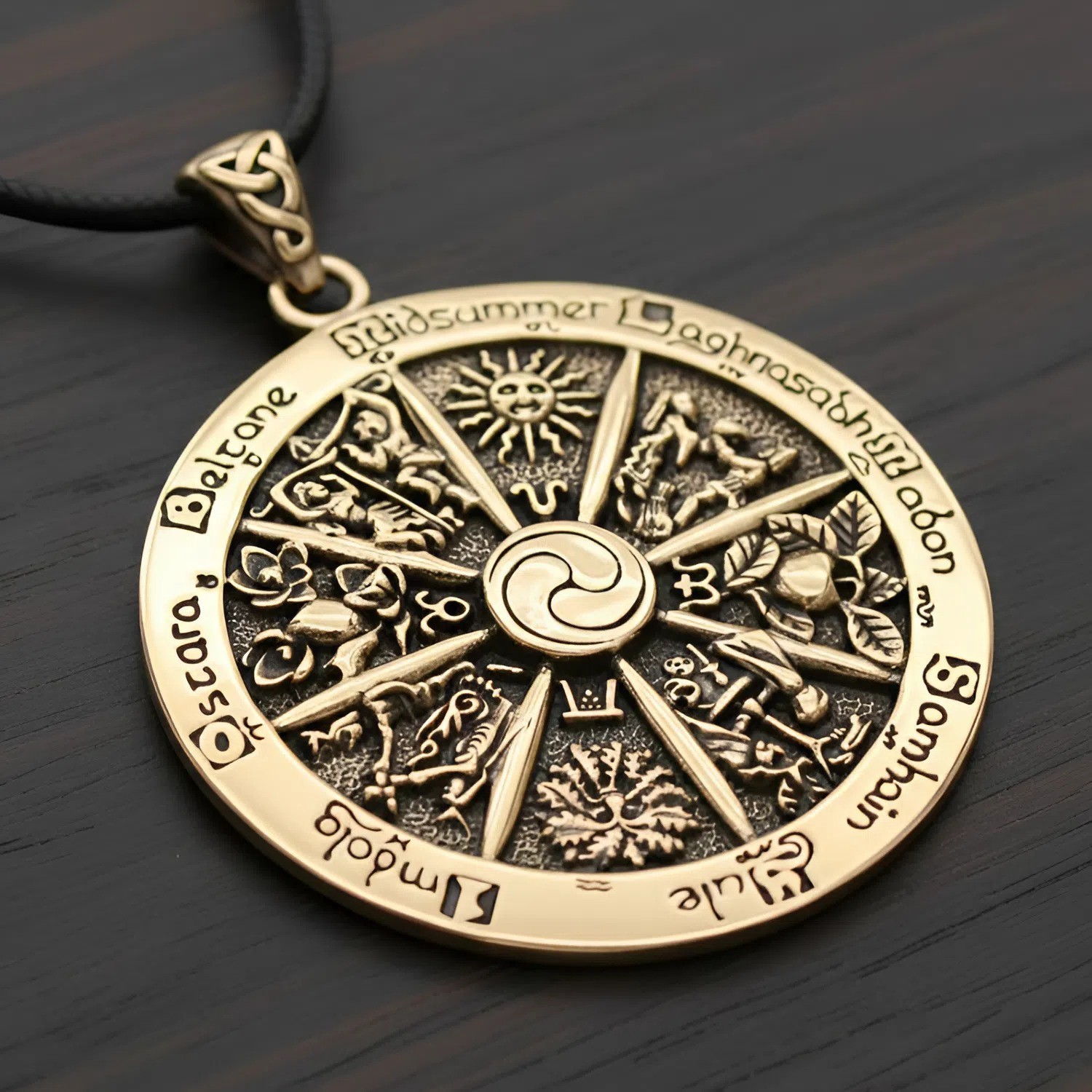 Bronze Wheel of the Year Necklace -24″ Pagan Wiccan Witch Jewelry Dryad Design