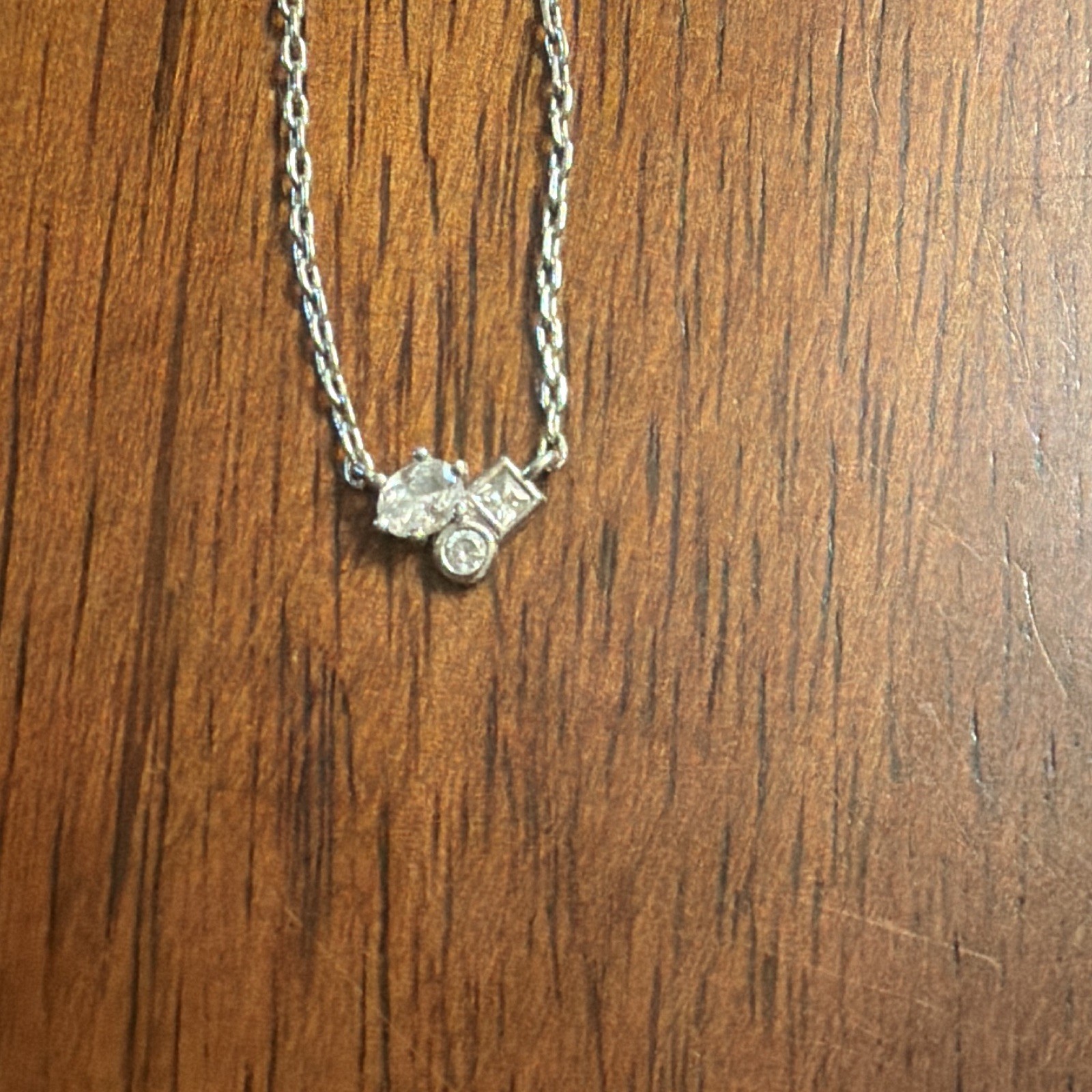 Kendra Scott Silver Cable Chain Clear Crystal Charm Pendant Necklace Signed
